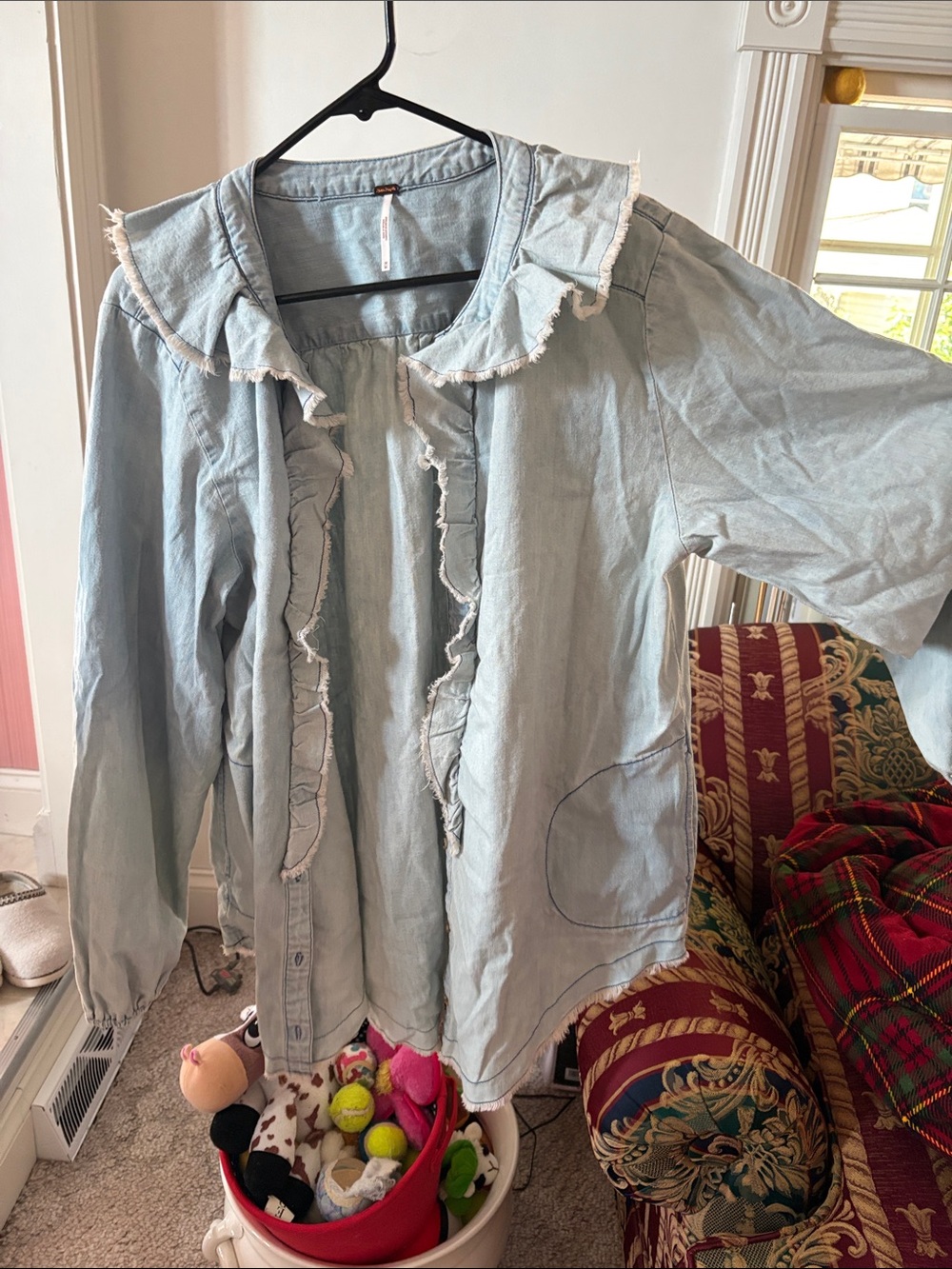 Free People Light Blue Ruffle-Trim Button top